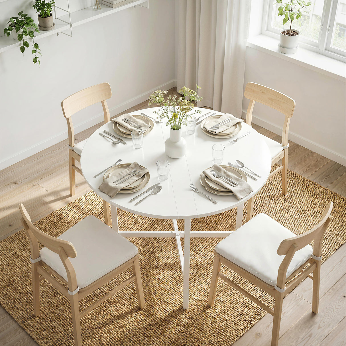 Wooden Extendable Drop Leaf Dining Table Round for 2 to 4 People - Velmora