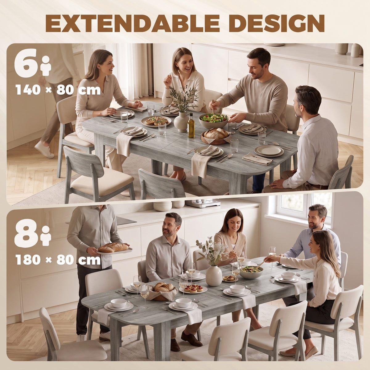 Wooden Extending Dining Table 180cm Wide for 8 People - Velmora