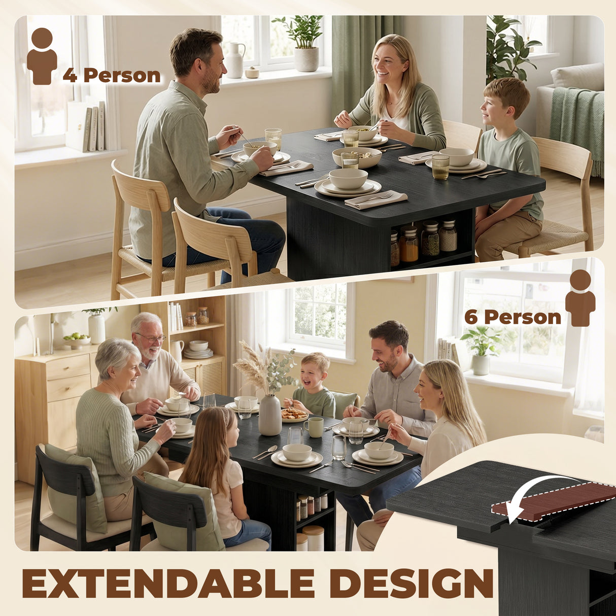 Wooden Extending Dining Table Rectangular for 4 to 6 People - Velmora