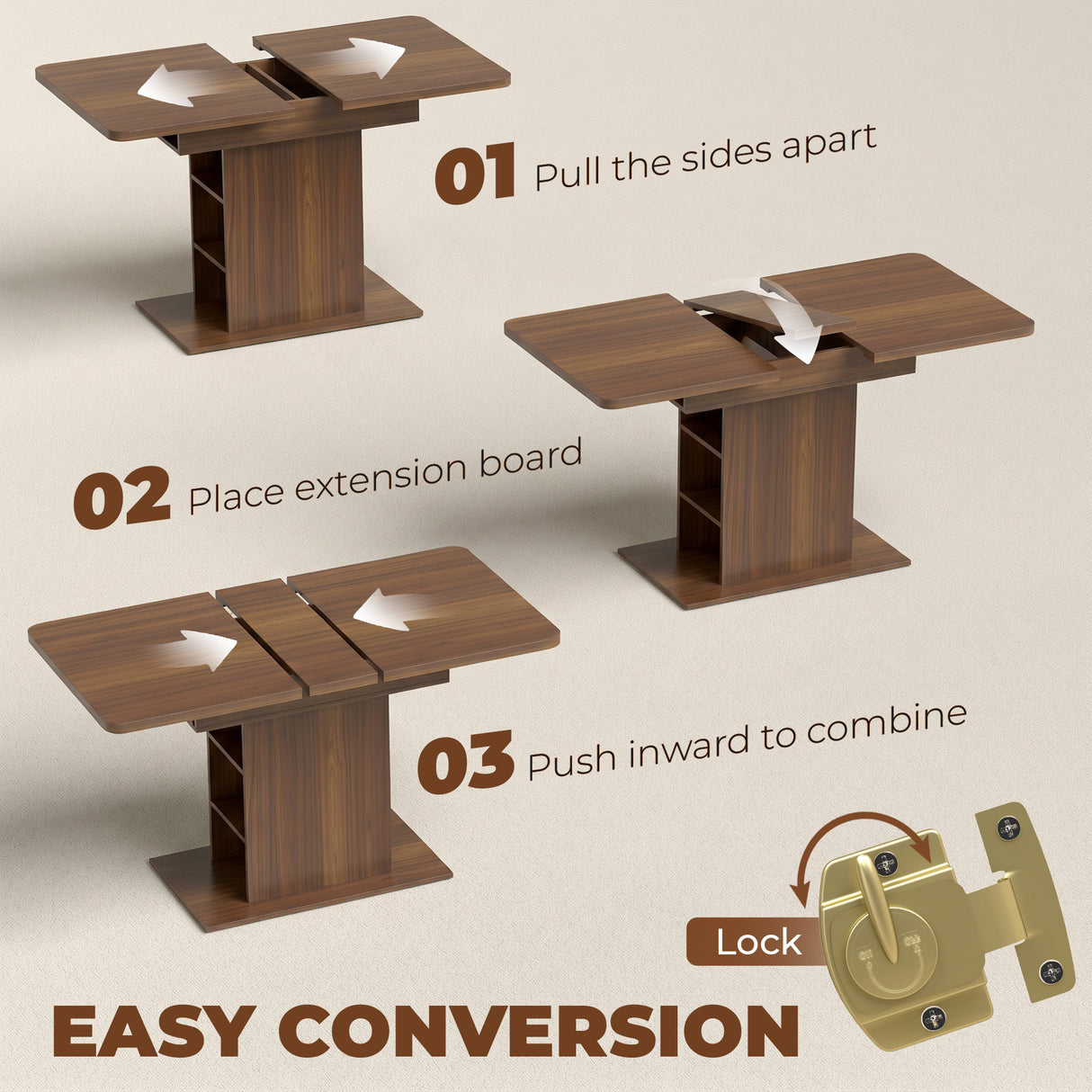Wooden Extending Dining Table Rectangular for 4 to 6 People - Velmora