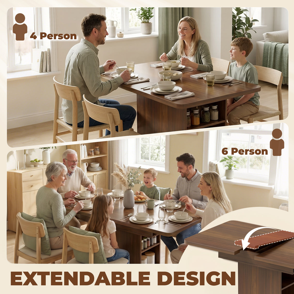 Wooden Extending Dining Table Rectangular for 4 to 6 People - Velmora