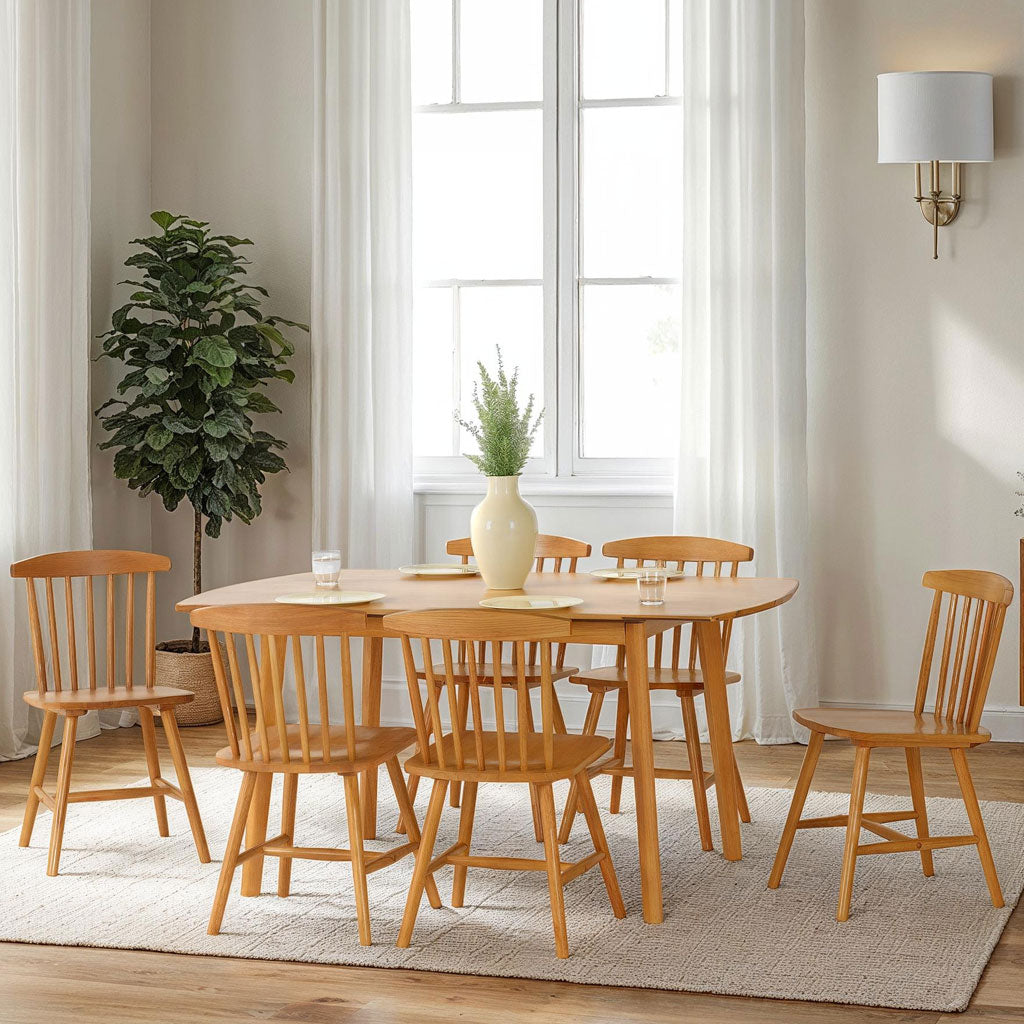Wooden Extending Dining Table With 6 Dining Chairs - Emery