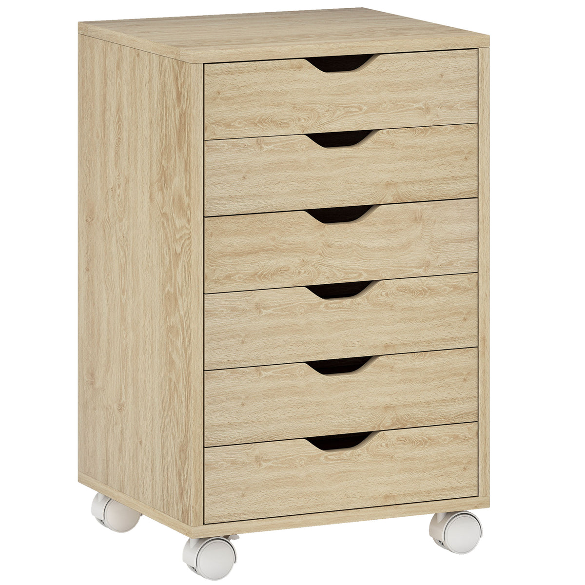 Wooden File Cabinet 40cm Wide With 6 Drawers And Wheels - Velmora