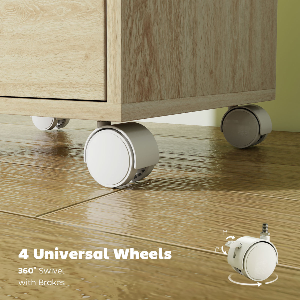 Wooden File Cabinet 40cm Wide With 6 Drawers And Wheels - Velmora