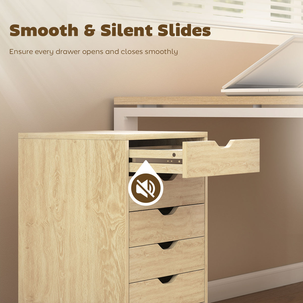 Wooden File Cabinet 40cm Wide With 6 Drawers And Wheels - Velmora