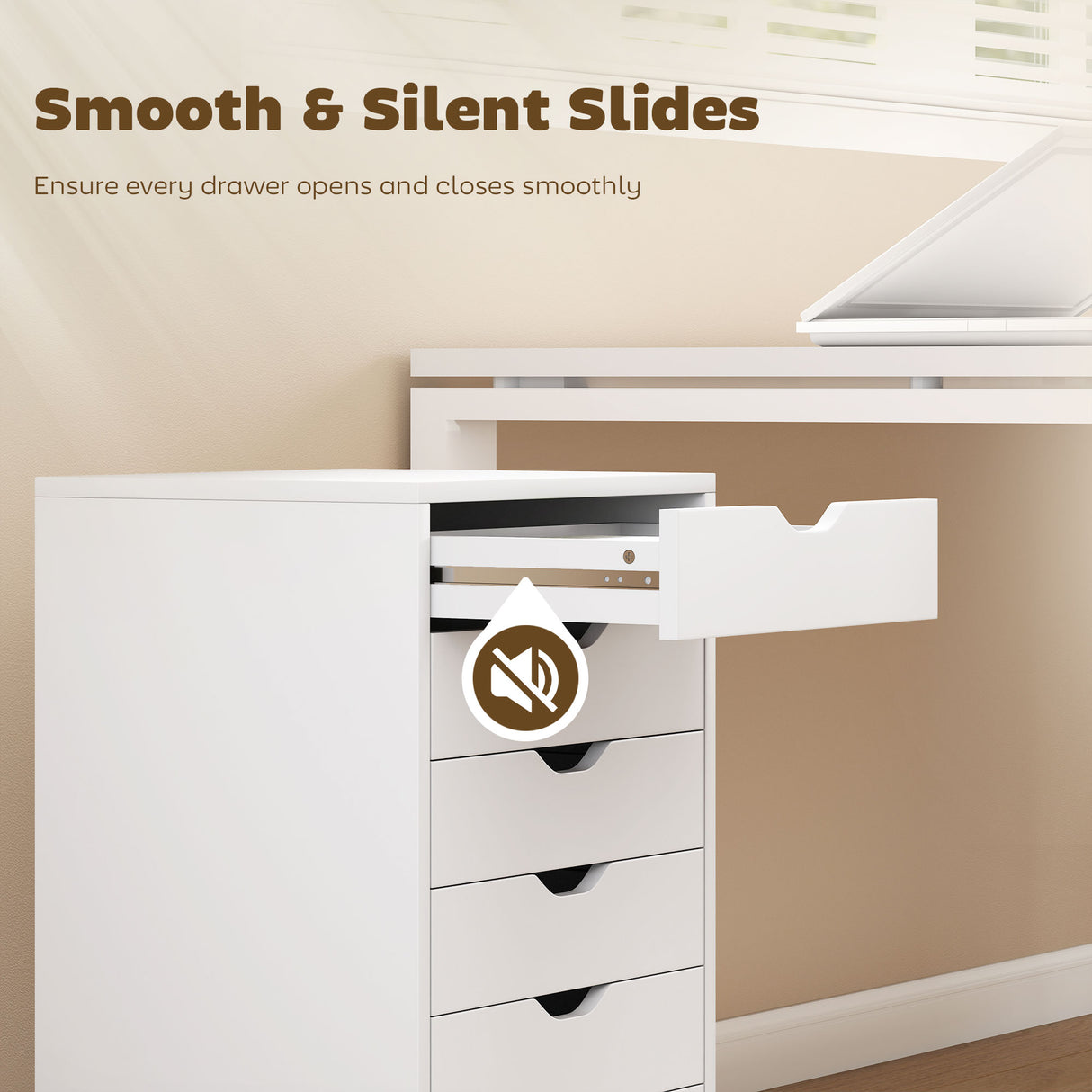 Wooden File Cabinet 40cm Wide With 6 Drawers And Wheels - Velmora