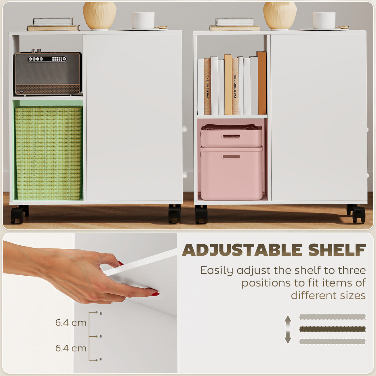 Wooden File Cabinet 60cm Wide With 2 Drawers And Wheels - Velmora