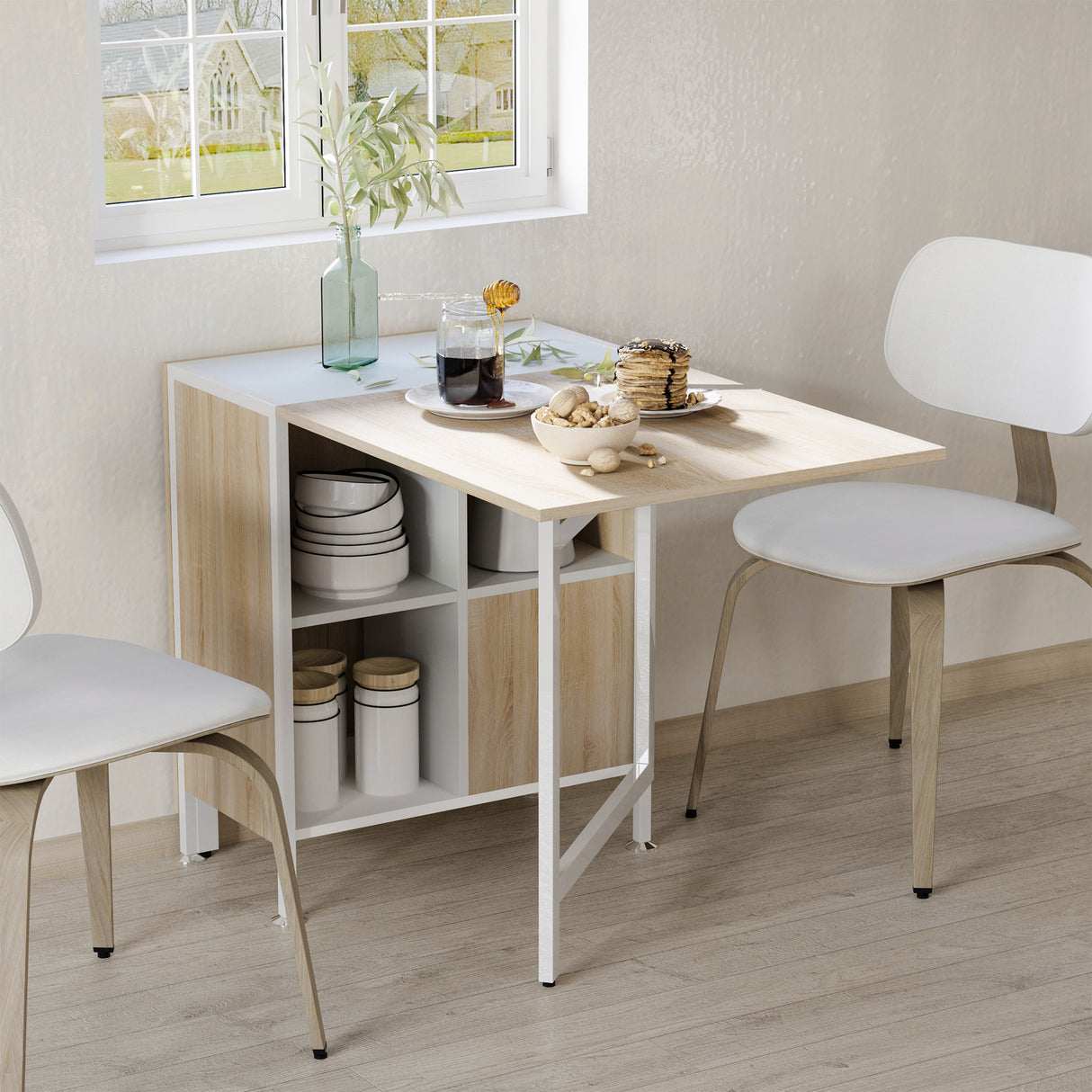 Wooden Folding Drop Leaf Dining Table for Small Space With Storage - Velmora