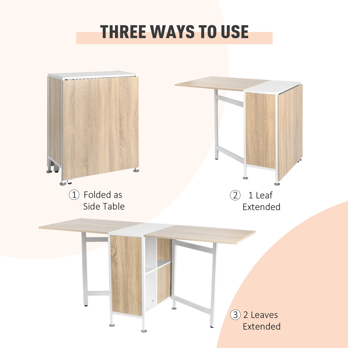 Wooden Folding Drop Leaf Dining Table for Small Space With Storage - Velmora