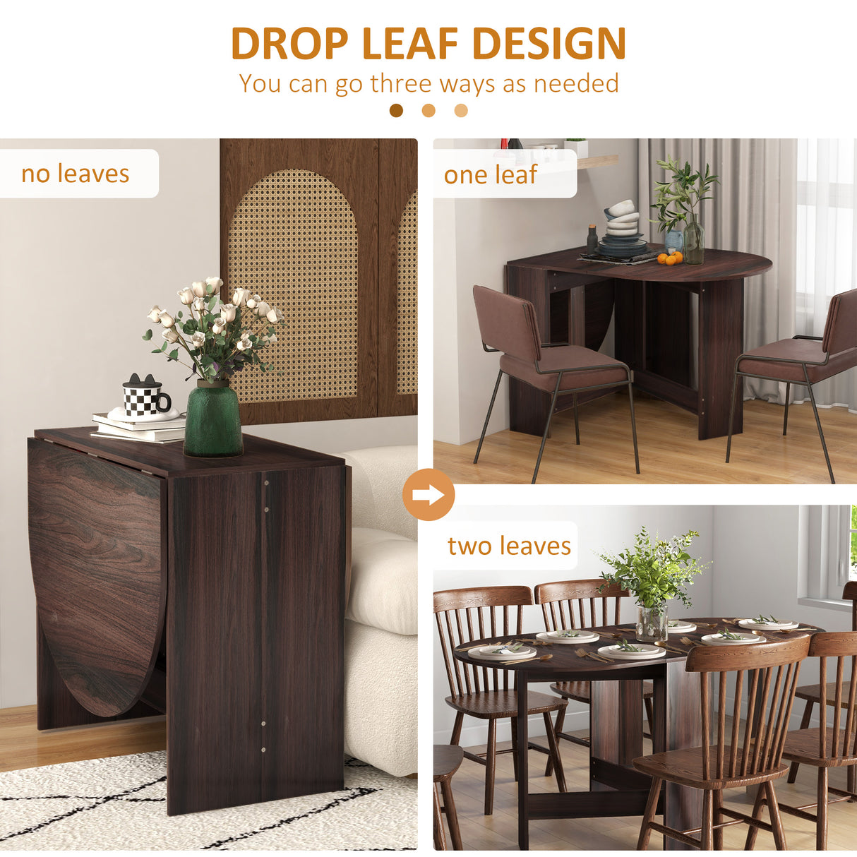 Wooden Folding Drop Leaf Dining Table Oval for 4 to 6 People - Velmora