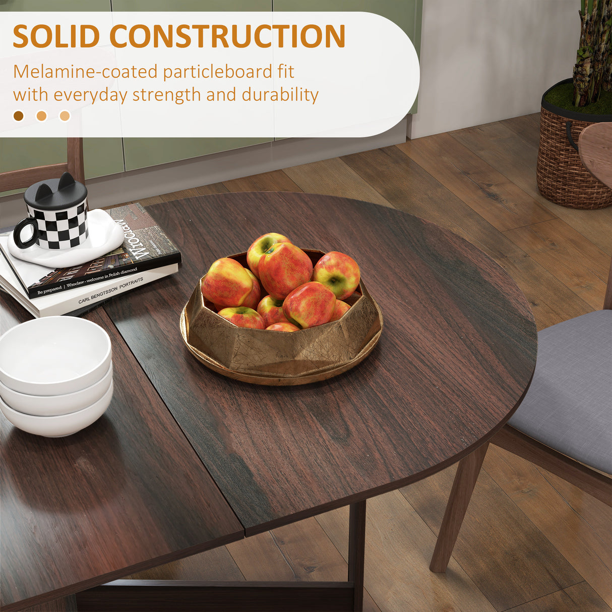 Wooden Folding Drop Leaf Dining Table Oval for 4 to 6 People - Velmora