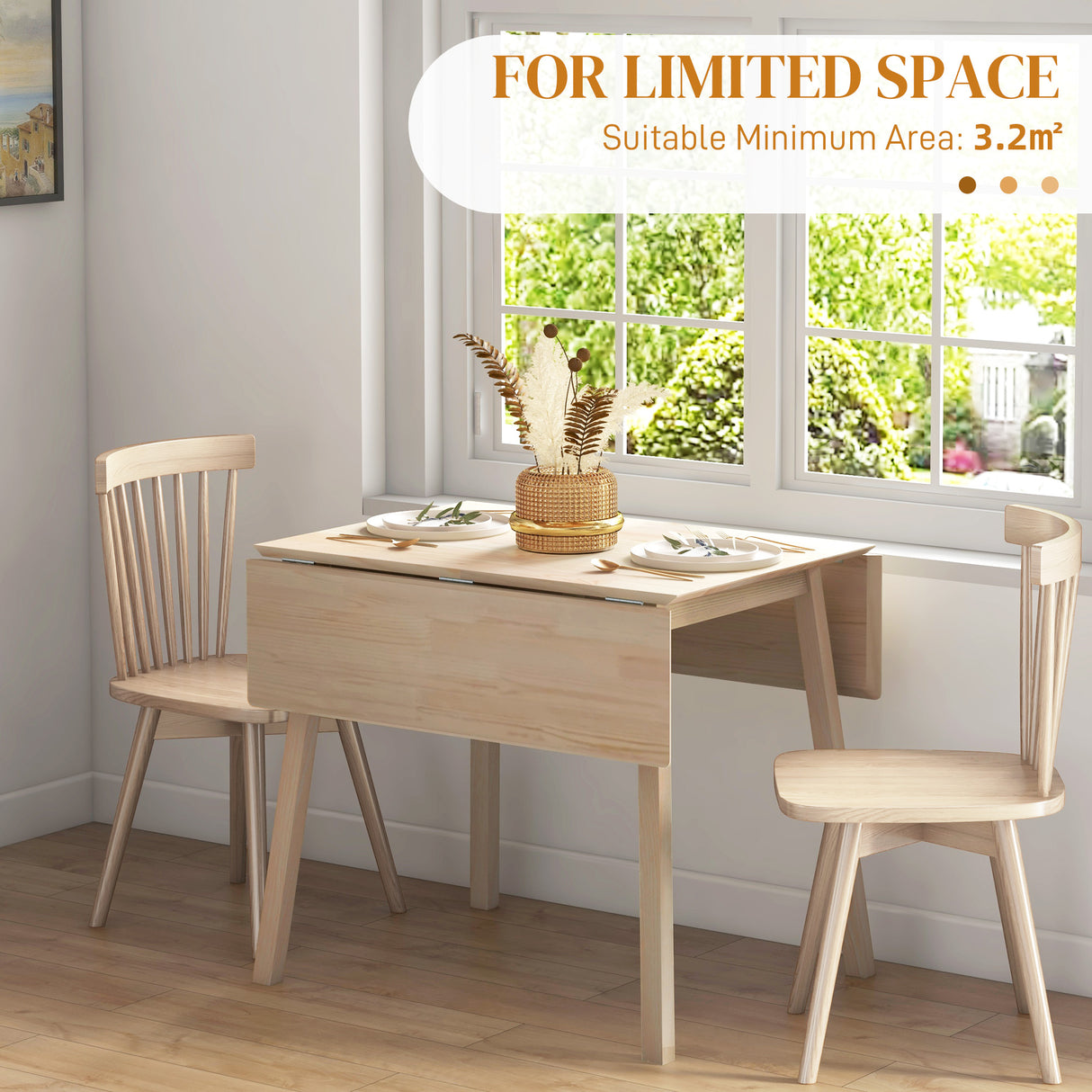 Wooden Folding Drop Leaf Dining Table Rectangular for 2 to 4 People - Velmora