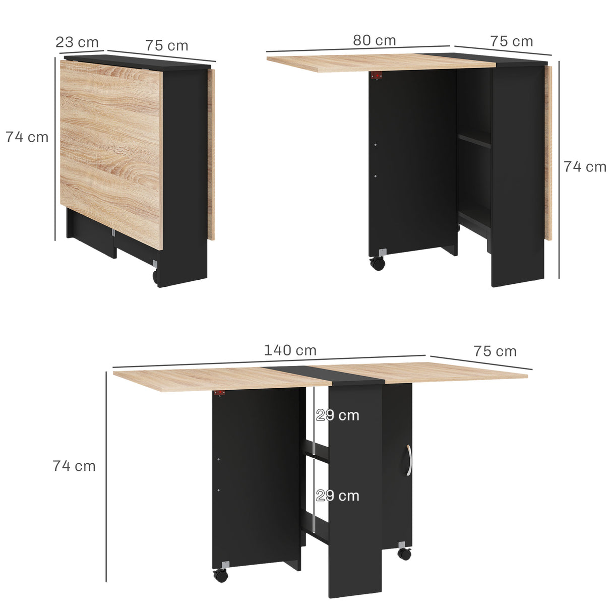Wooden Folding Drop Leaf Dining Table Rectangular for 4 to 6 People - Velmora