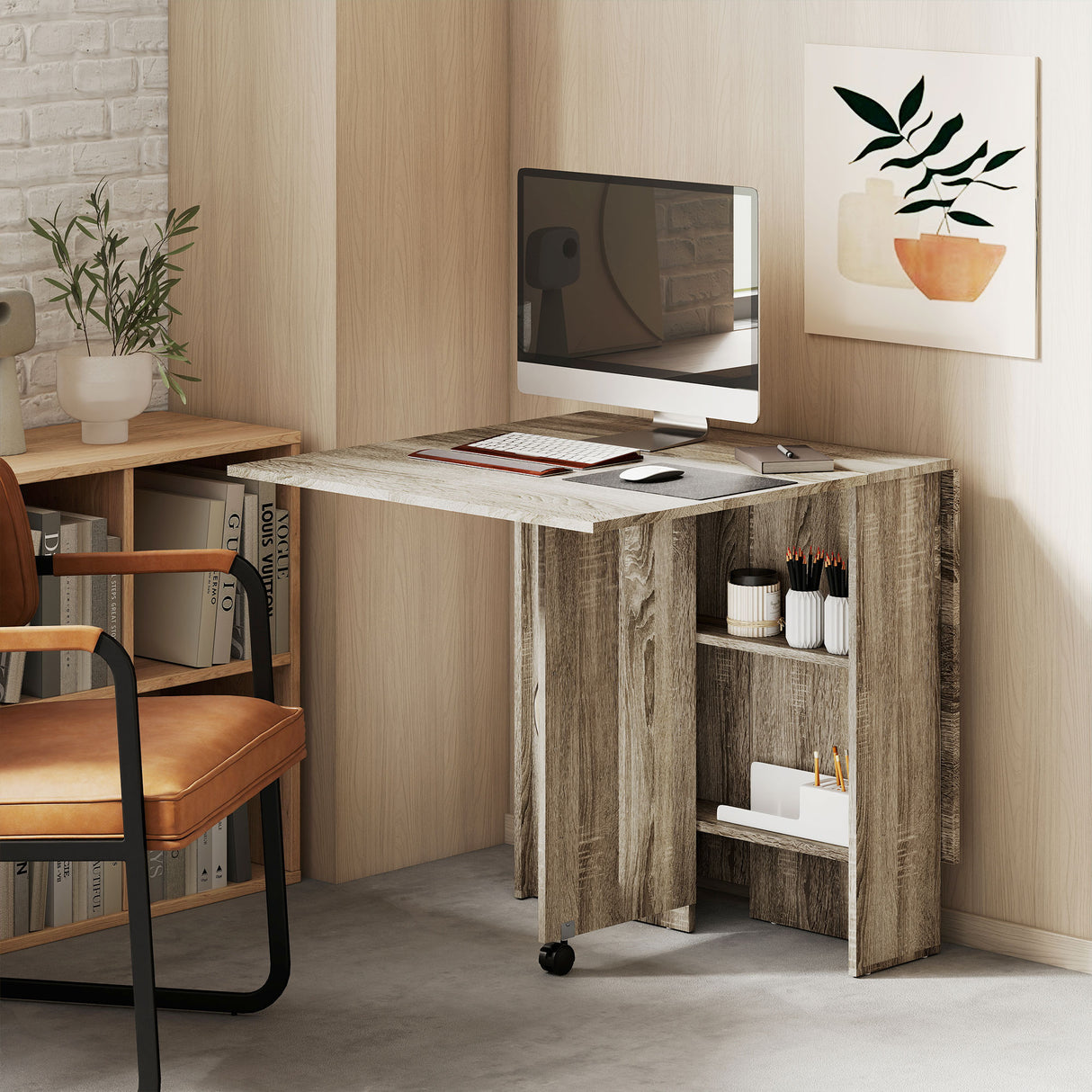 Wooden Folding Drop Leaf Dining Table Rectangular for 4 to 6 People - Velmora