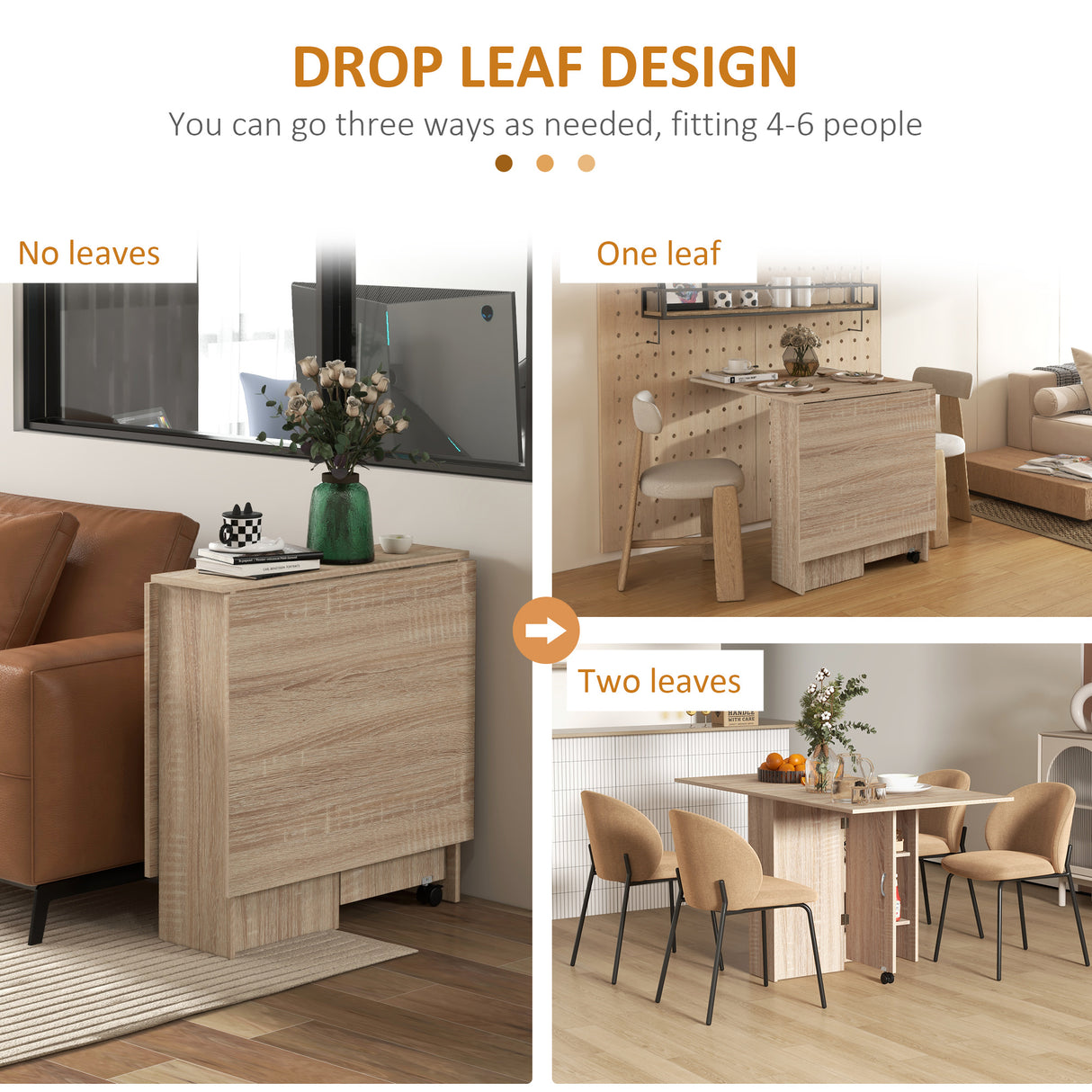 Wooden Folding Drop Leaf Dining Table Rectangular for 4 to 6 People - Velmora