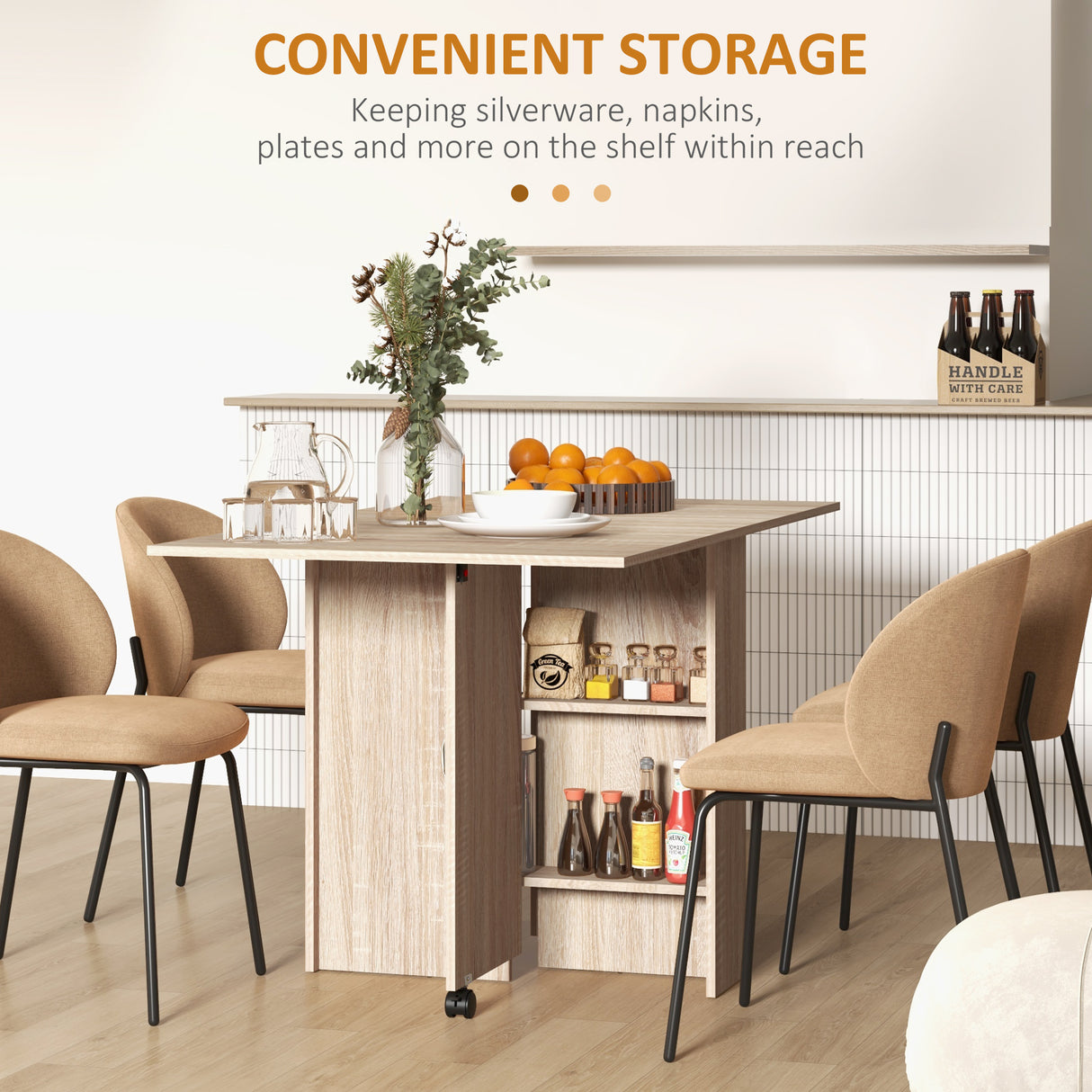 Wooden Folding Drop Leaf Dining Table Rectangular for 4 to 6 People - Velmora
