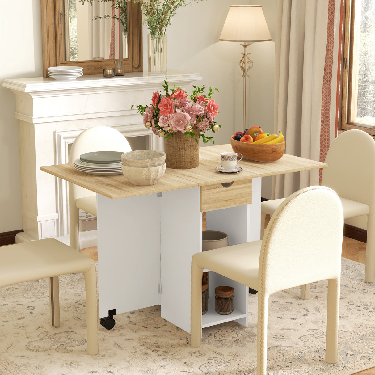 Wooden Folding Drop Leaf Dining Table Rectangular for 4 People - Velmora