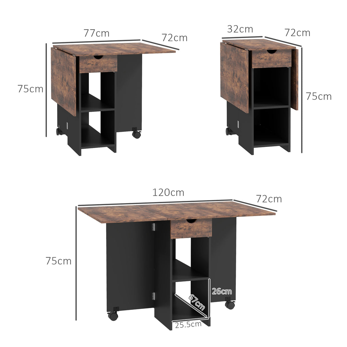 Wooden Folding Drop Leaf Dining Table Rectangular for 4 People - Velmora