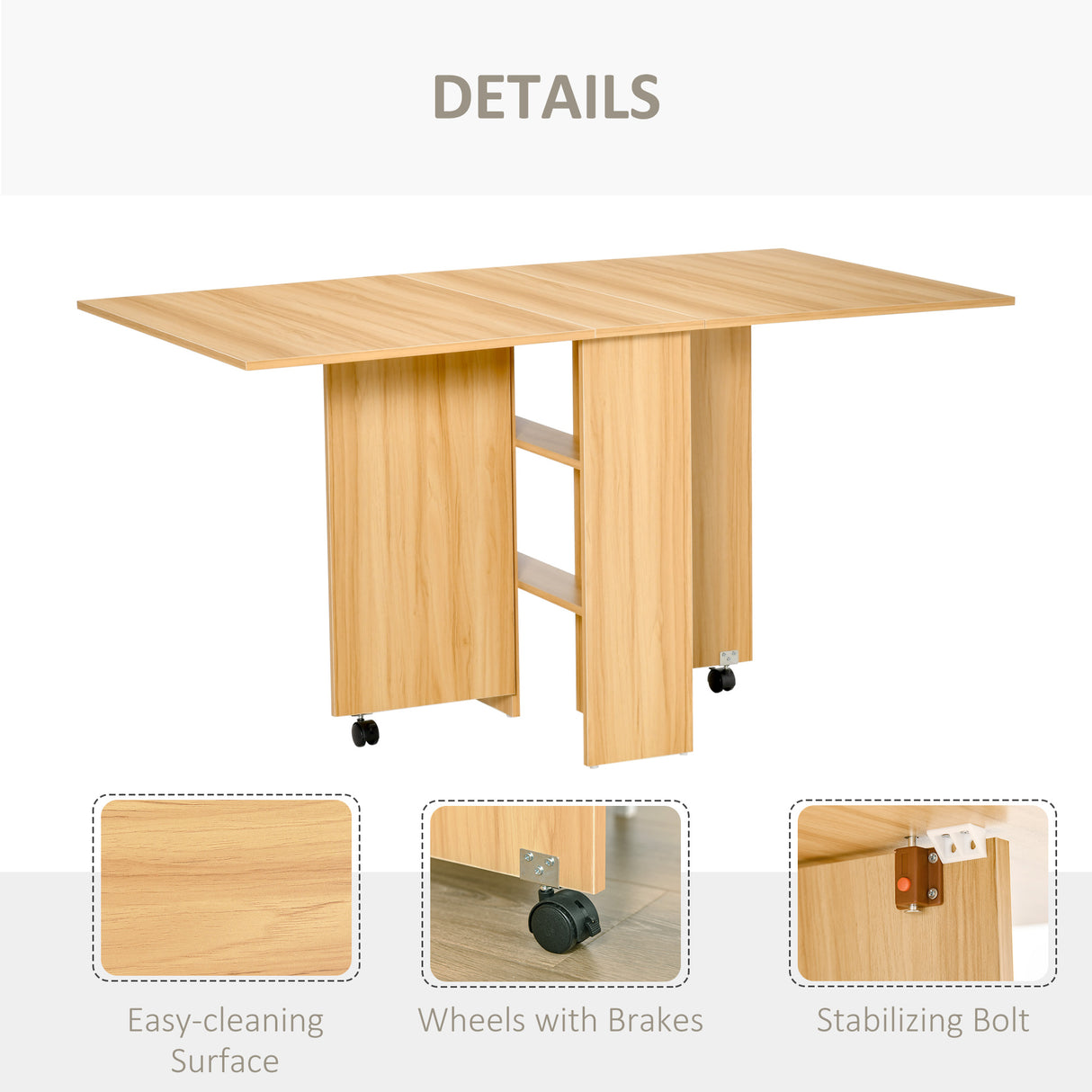 Wooden Folding Drop Leaf Dining Table for 4 to 6 People - Velmora