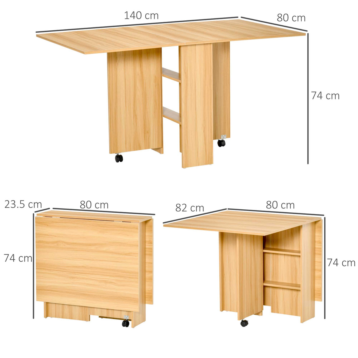 Wooden Folding Drop Leaf Dining Table for 4 to 6 People - Velmora