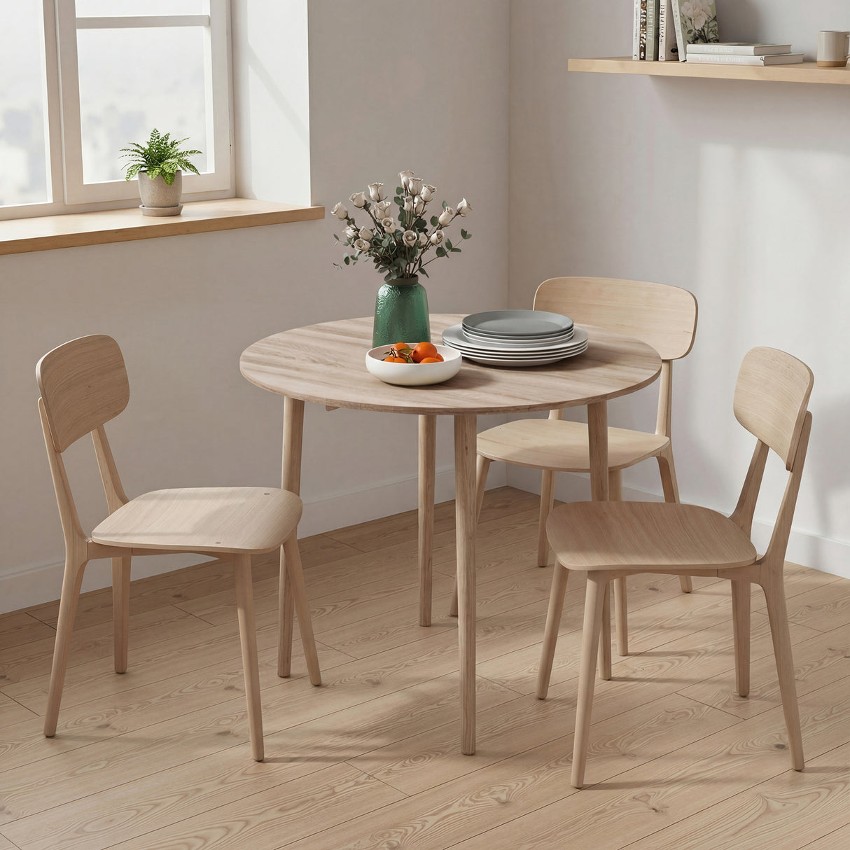 Wooden Folding Drop Leaf Dining Table Round for 4 People - Velmora