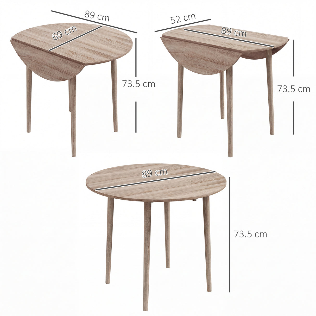 Wooden Folding Drop Leaf Dining Table Round for 4 People - Velmora