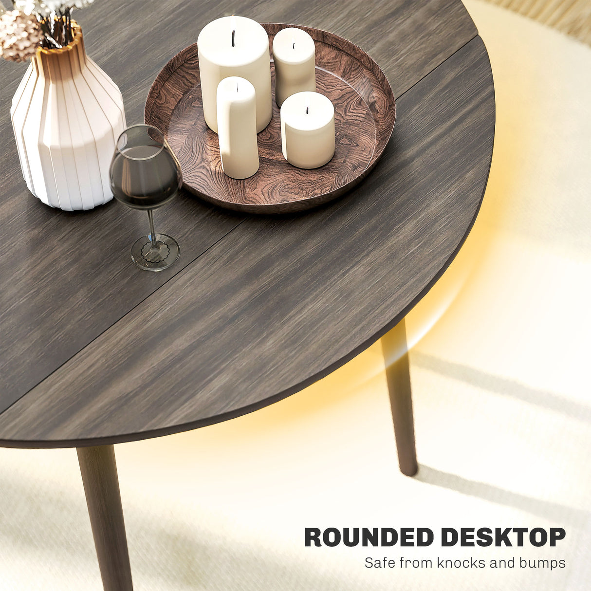 Wooden Folding Drop Leaf Dining Table Round for 4 People - Velmora