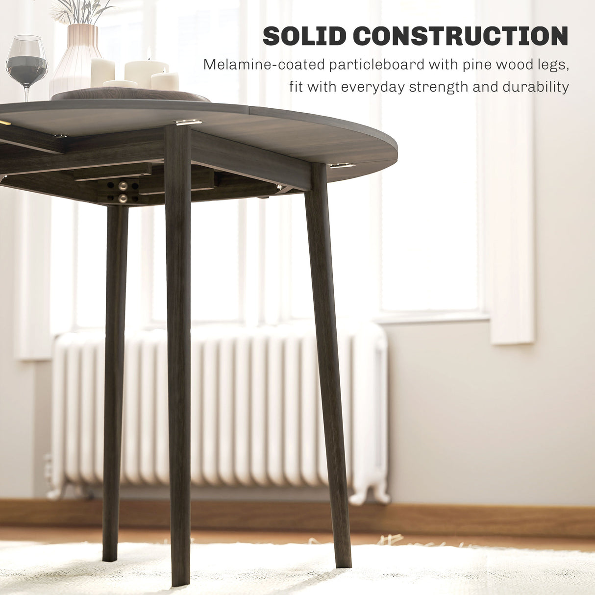 Wooden Folding Drop Leaf Dining Table Round for 4 People - Velmora