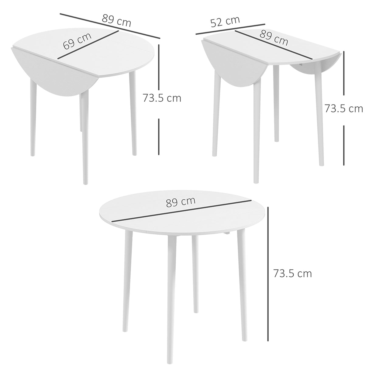 Wooden Folding Drop Leaf Dining Table Round for 4 People - Velmora