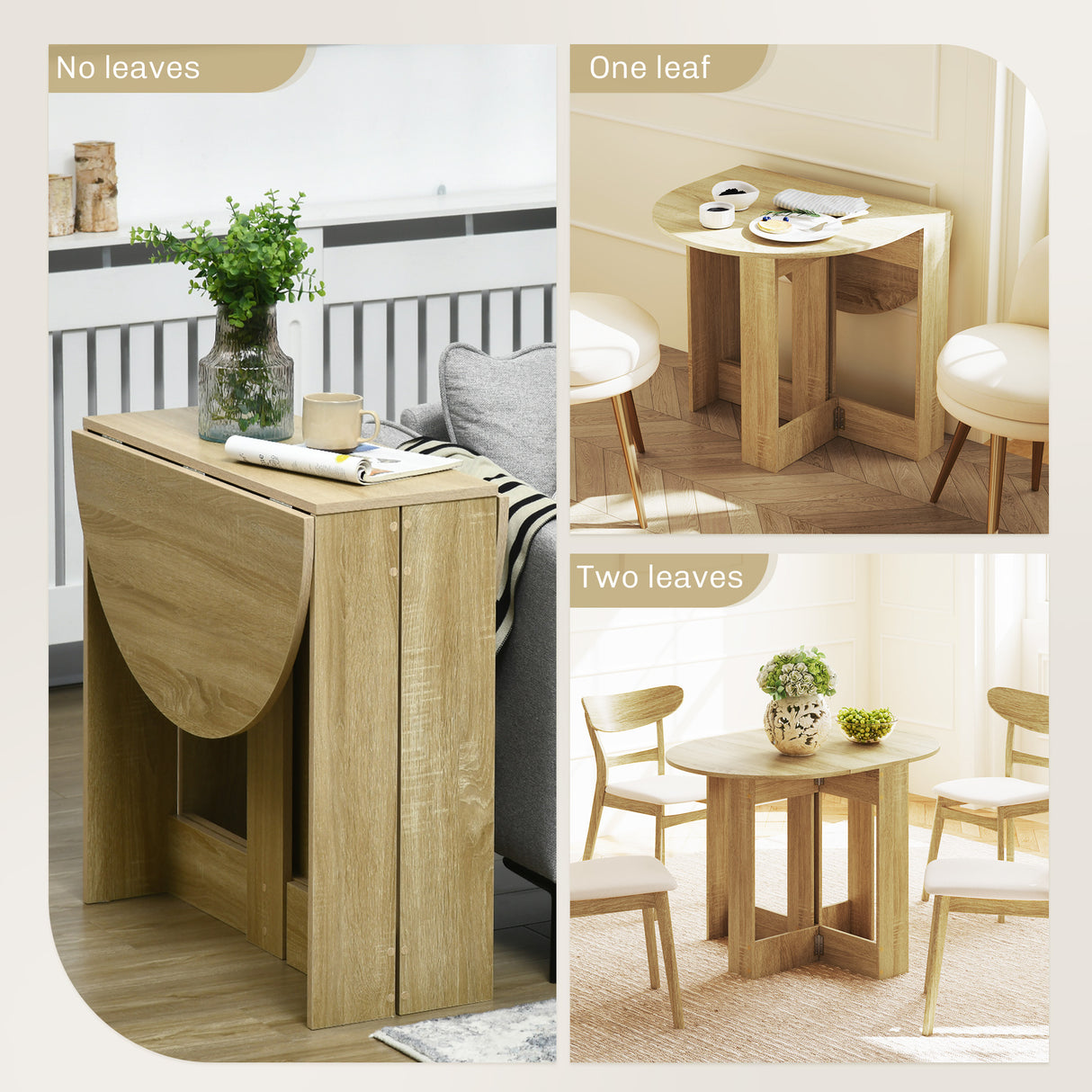 Wooden Folding Drop Leaf Dining Table Round for Small Space 2 to 4 People - Velmora