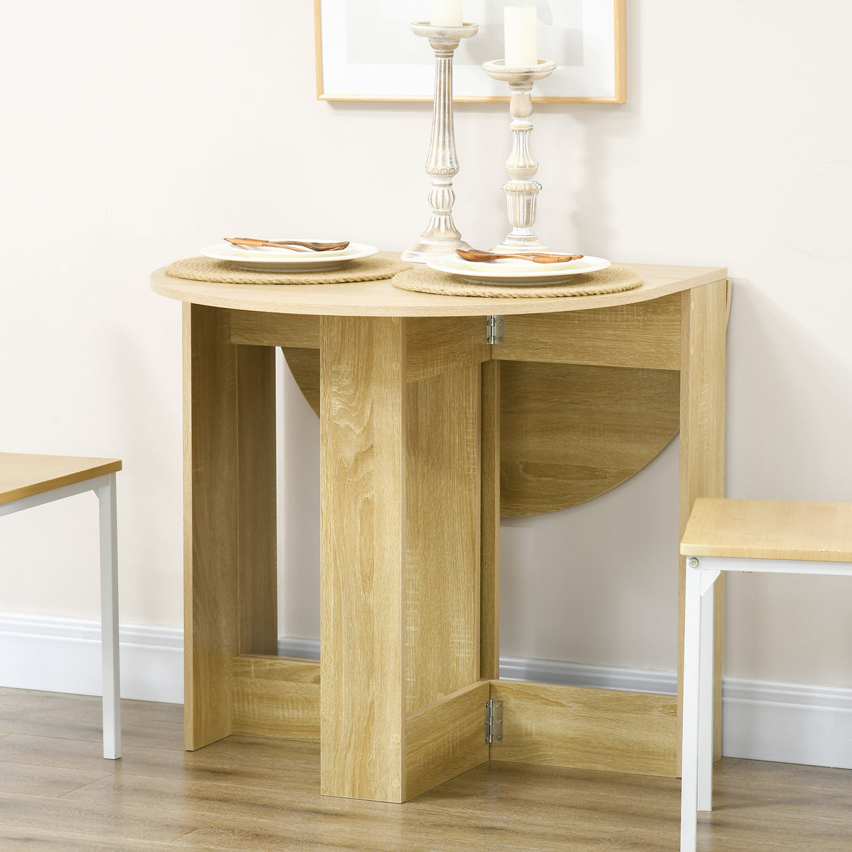 Wooden Folding Drop Leaf Dining Table Round for Small Space 2 to 4 People - Velmora