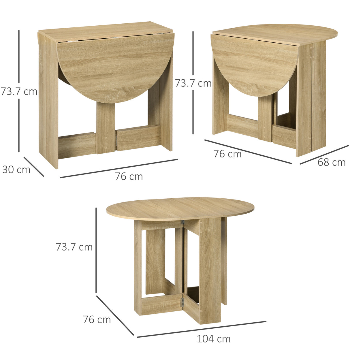 Wooden Folding Drop Leaf Dining Table Round for Small Space 2 to 4 People - Velmora