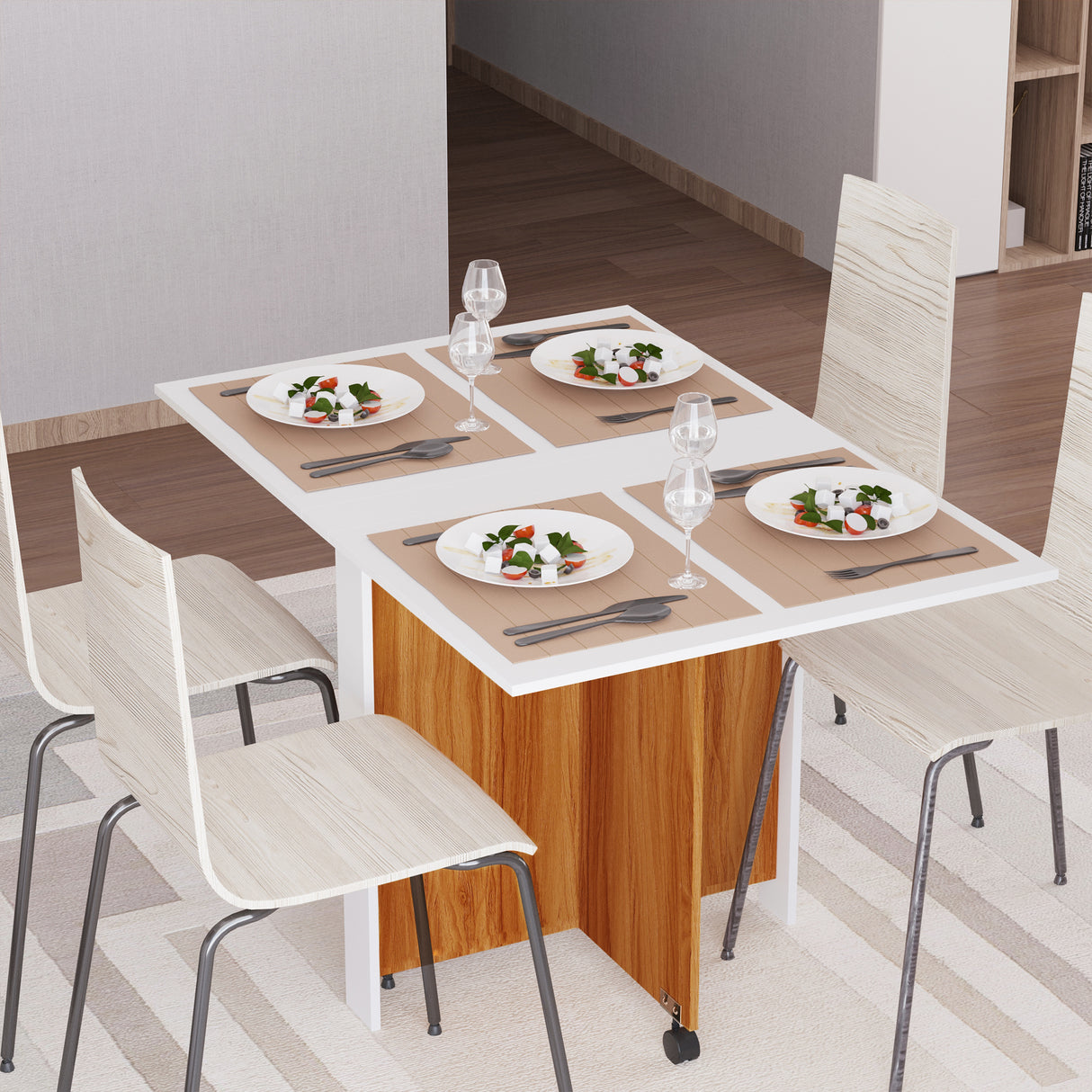 Wooden Folding Drop Leaf Dining Table With Casters - Velmora