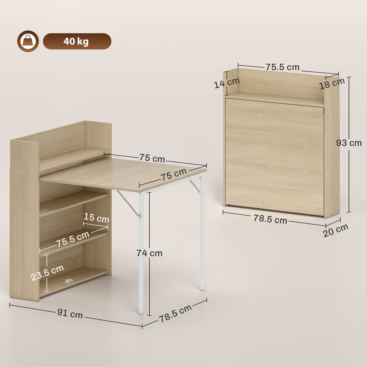 Wooden Folding Drop-Leaf Kitchen Dining Table for 2 People - Velmora