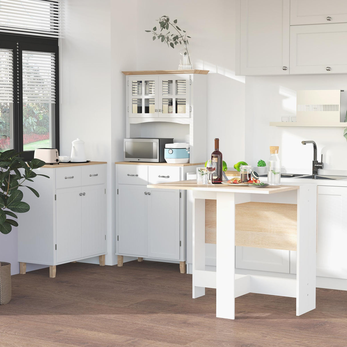 Wooden Folding Drop Leaf Kitchen Dining Table Rectangular for 4 to 6 People - Velmora