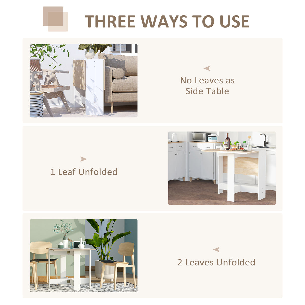 Wooden Folding Drop Leaf Kitchen Dining Table Rectangular for 4 to 6 People - Velmora