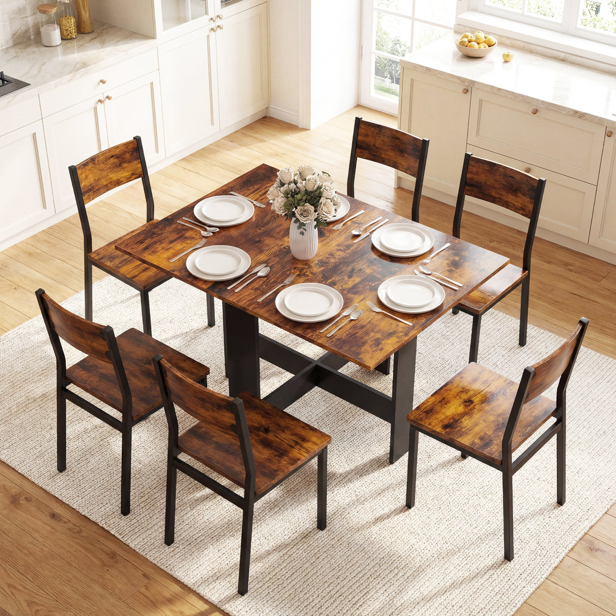 Wooden Folding Drop Leaf Kitchen Dining Table Rectangular for 4 to 6 People - Velmora