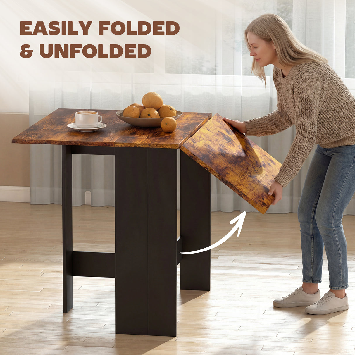 Wooden Folding Drop Leaf Kitchen Dining Table Rectangular for 4 to 6 People - Velmora
