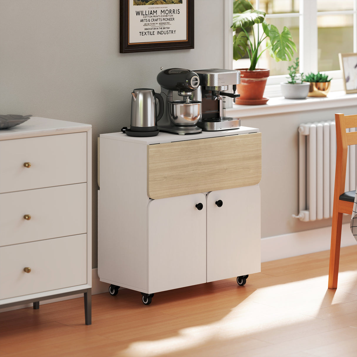 Wooden Folding Rolling Drop Leaf Dining Table With Hidden Shelf - Velmora