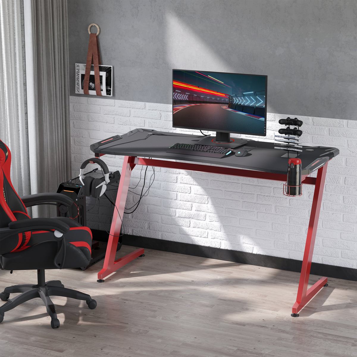 Wooden Gaming Desk 142cm Wide With Cup Holder - Velmora