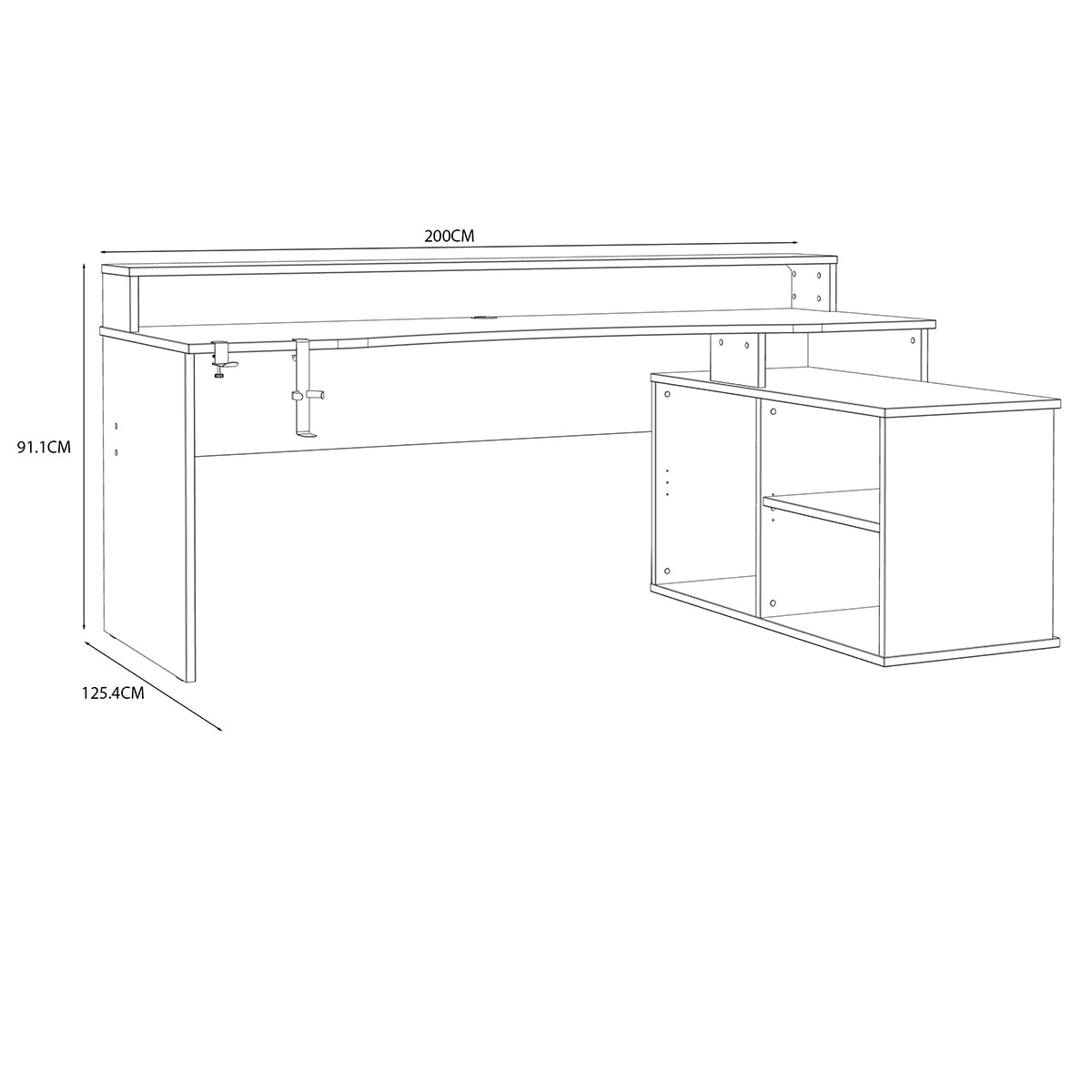 Wooden Gaming Desk in L Shape With Colour Changing LED - Tezaur