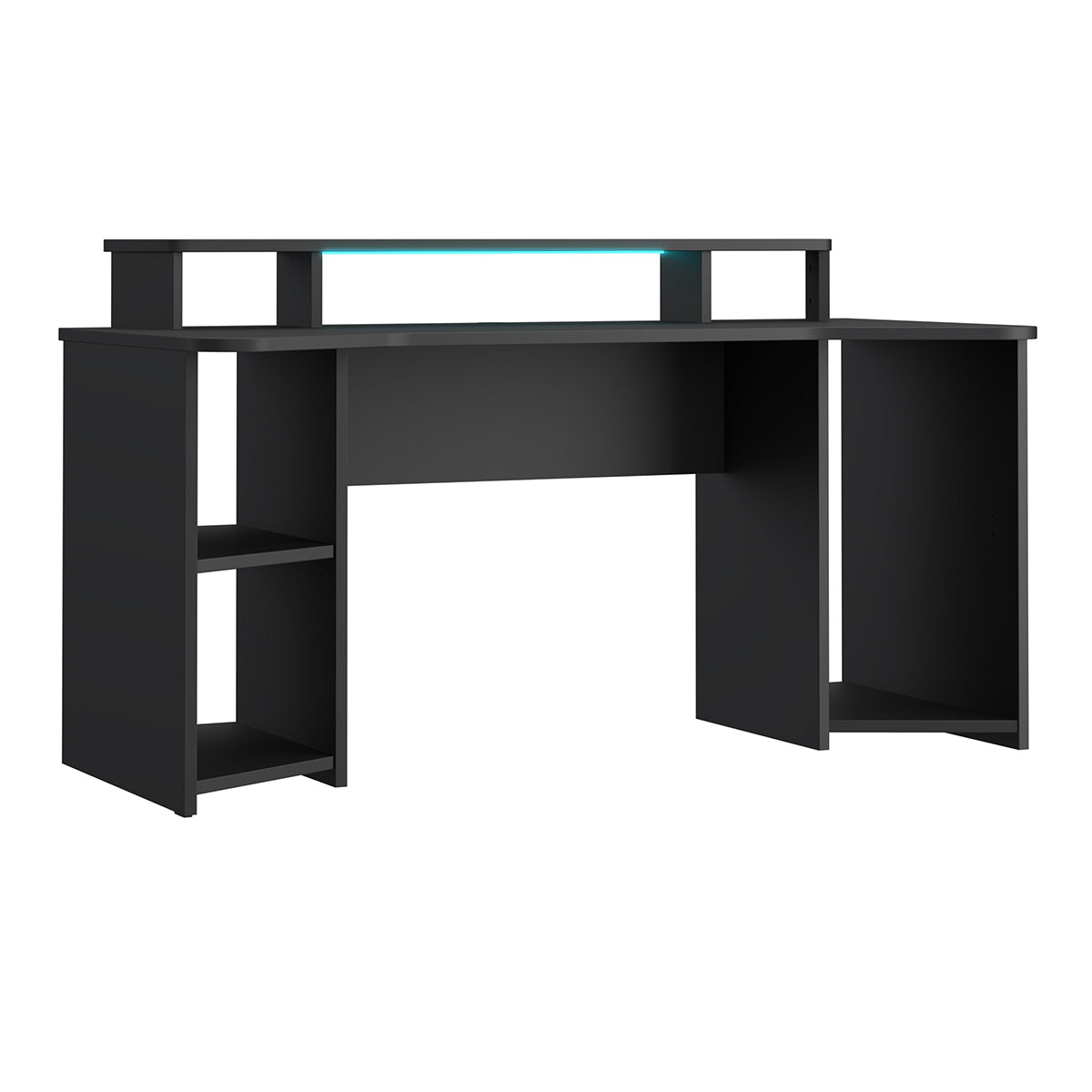 Wooden Gaming Desk With Shelves And LED Lights - Tezaur