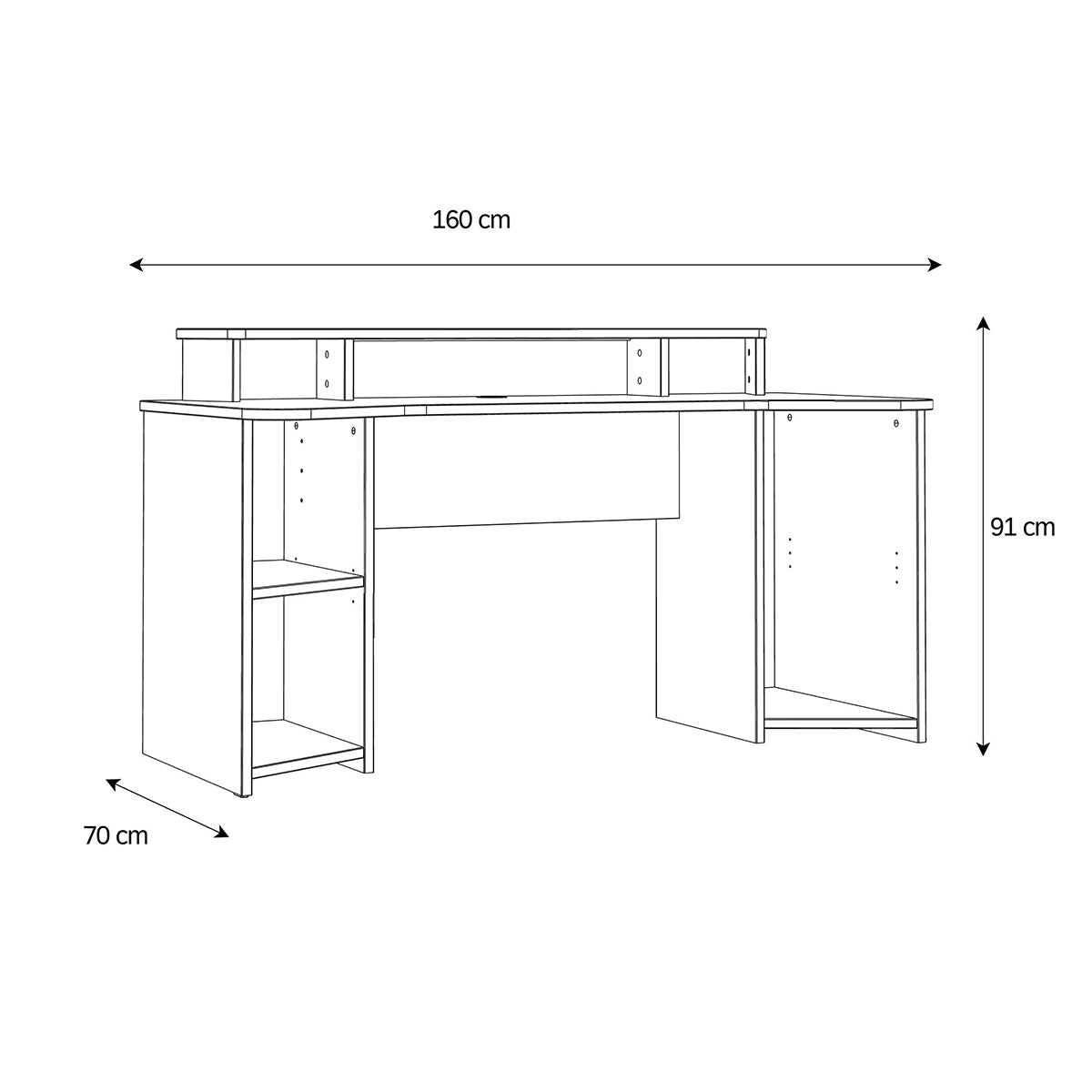 Wooden Gaming Desk With Shelves And LED Lights - Tezaur
