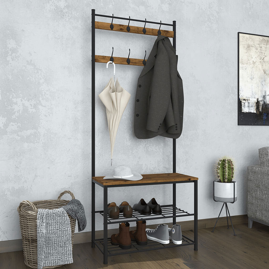 Wooden Hallway Seating Bench With Coat Rack - Ealing