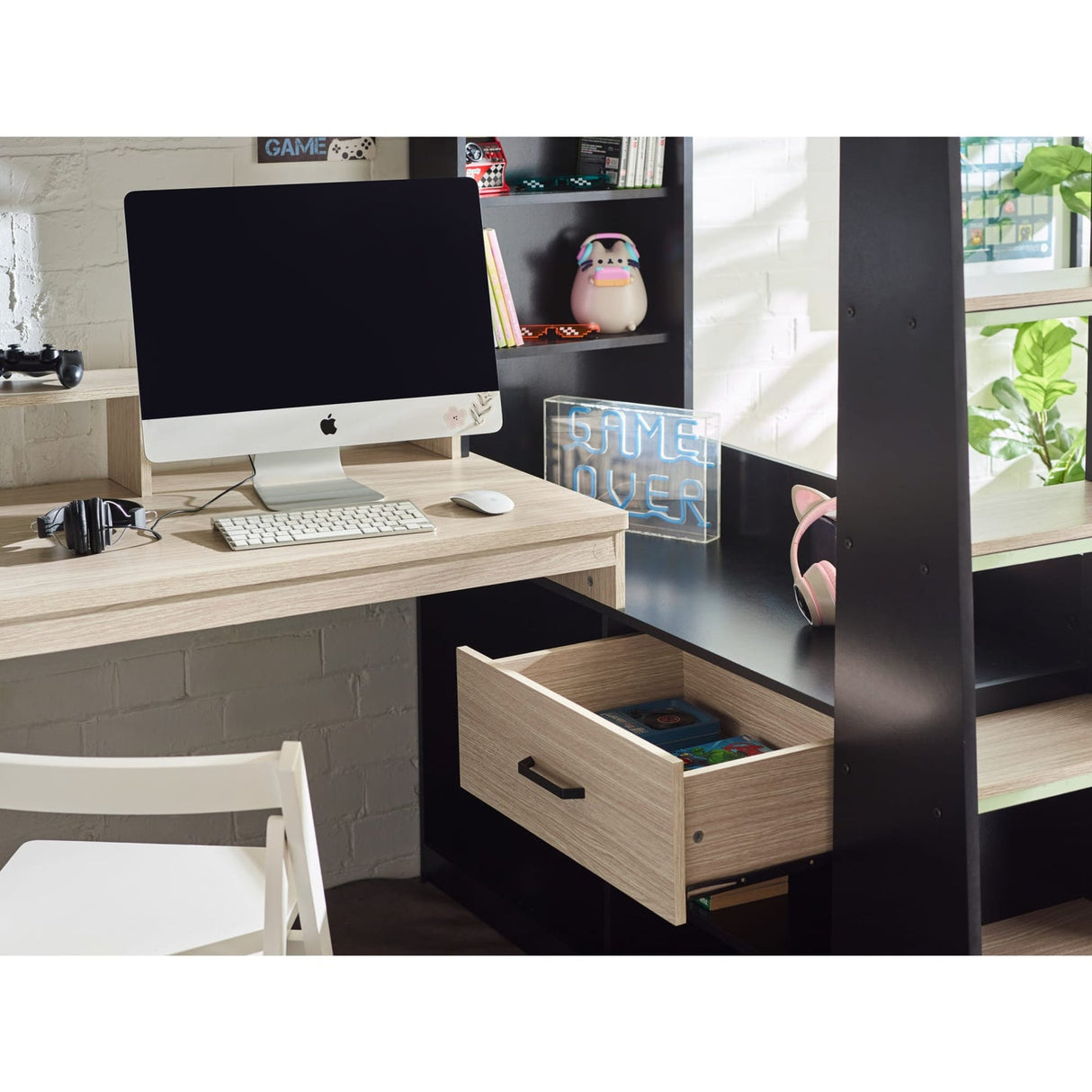 Wooden High Sleeper Bed With Gaming Desk - Blaze