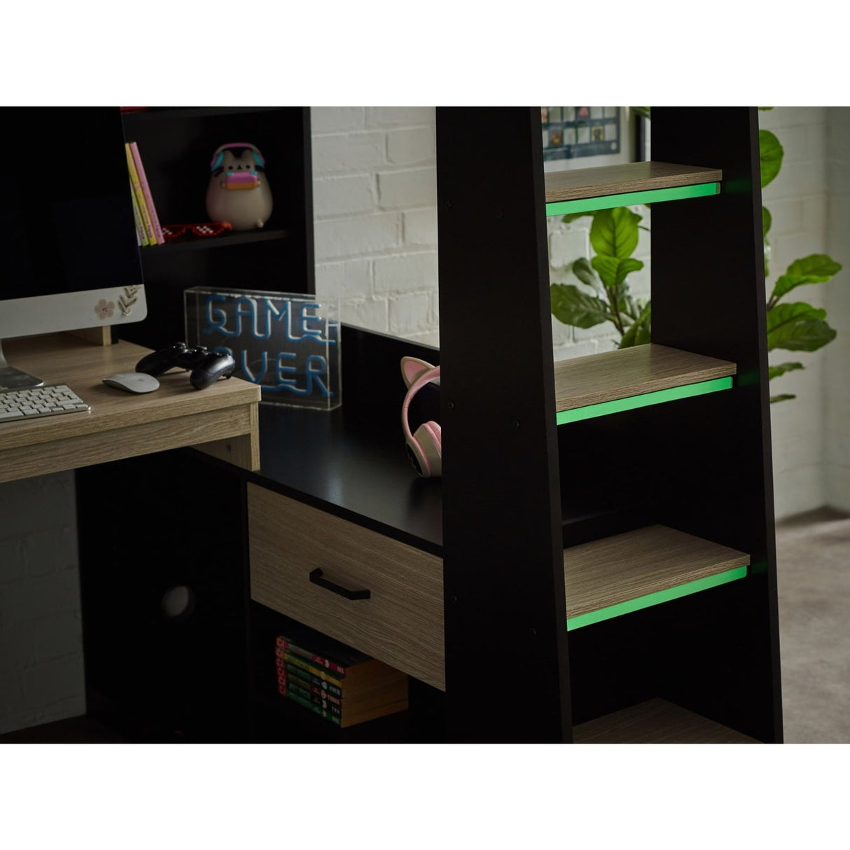 Wooden High Sleeper Bed With Gaming Desk - Blaze