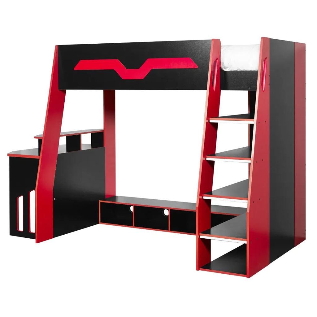 Wooden High Sleeper Bed With Gaming Desk - Eagle