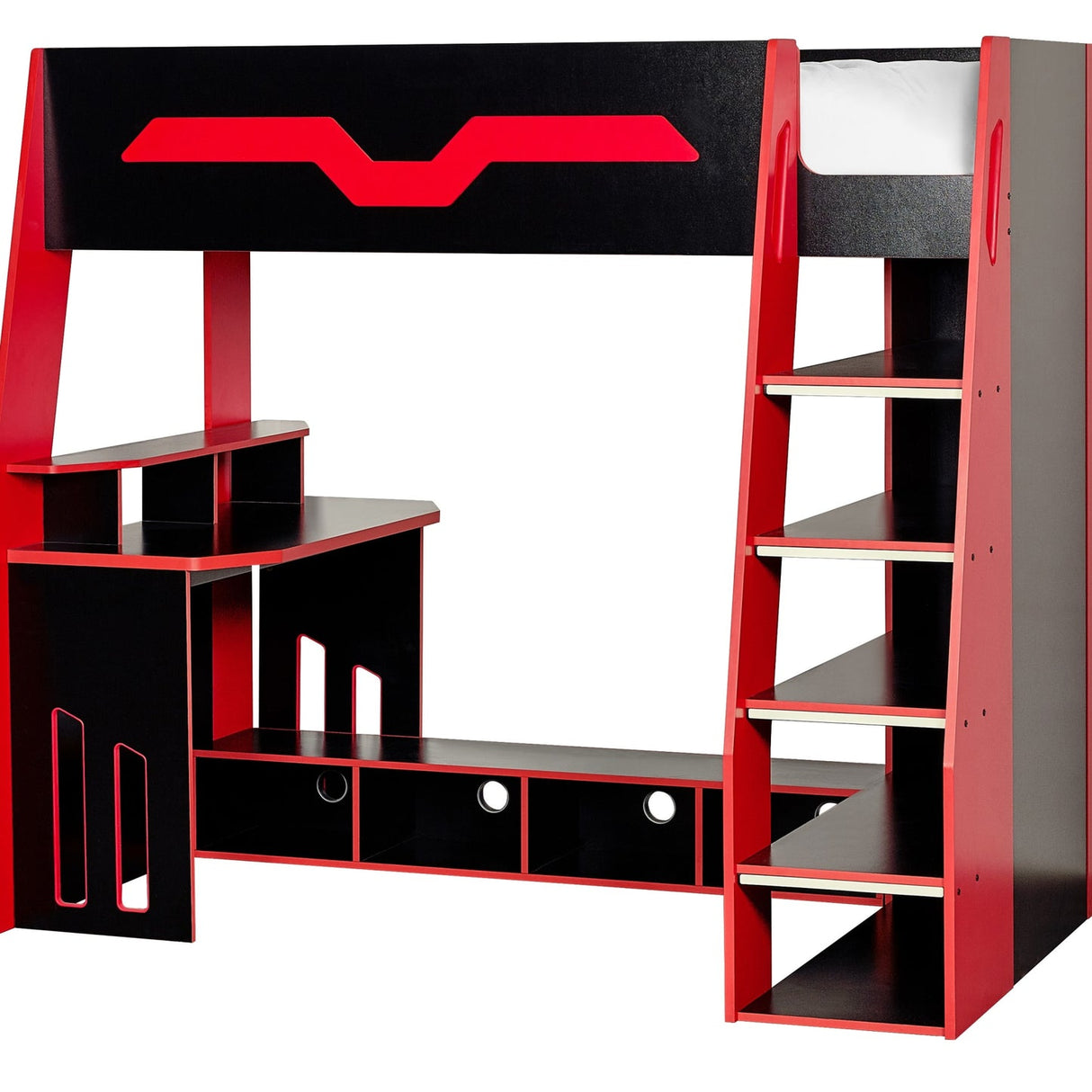 Wooden High Sleeper Bed With Gaming Desk - Eagle