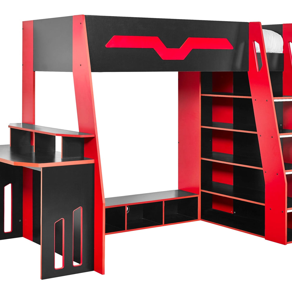 Wooden High Sleeper Bed With Gaming Desk - Eagle