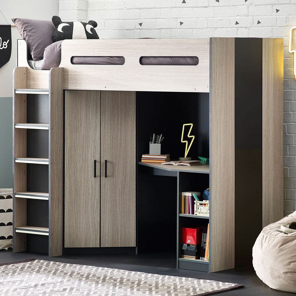 Wooden High Sleeper Bed With Ladder - Hercules